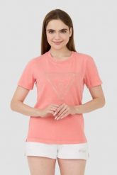 GUESS Różowy t-shirt Vintage Logo. Czerwone t-shirty Guess, s, z aplikacjami, vintage, bez kołnierzyka, bez ramiączek. W wyprzedaży za 151.99 zł.
