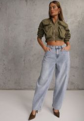 Niebieskie Jeansy Typu Loose z Bawełną High Waist Maeriala. Niebieskie jeansy Renee, l, bez wzorów, z bawełny, z podwyższonym stanem. Za 119.99 zł.