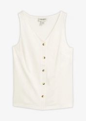Top z przędzy mieszankowej z bawełny organicznej. Zielone topy bonprix, bez wzorów, z bawełny, bez kołnierzyka, bez ramiączek. Za 59.99 zł.