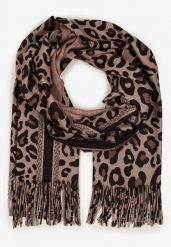 Ciemnobeżowy Wiskozowy Szalik Ozdobiony Frędzlami Siathara. Brązowe szaliki i kominy Born2be, bez wzorów, z jeansu, eleganckie. Za 39.99 zł.