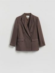 Marynarka z wełną - brązowy. Brązowe marynarki i żakiety Reserved, l, bez wzorów, z tkaniny, bez ramiączek. Za 399.99 zł.