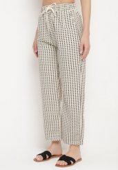 Beżowo-Czarne Spodnie w Geometryczny Print z Wysokim Stanem Lolla. Brązowe jeansy Born2be, na lato, l, bez wzorów, z jeansu, z podwyższonym stanem. Za 59.99 zł.