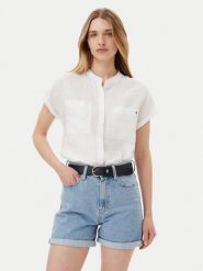 Tommy Hilfiger Koszula WW0WW44715 Biały Regular Fit. Białe koszule Tommy Hilfiger, bez wzorów, ze lnu, bez kołnierzyka, bez ramiączek. Za 279.99 zł.