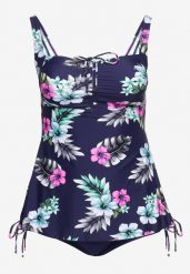 Granatowe Dwuczęściowy Strój Kąpielowy z Topem i Majtkami z Wysokim Stanem Talmeria. Niebieskie bikini Born2be, bez wzorów. Za 109.99 zł.