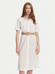 Selmark Sukienka koszulowa BC133 Biały Regular Fit. Białe sukienki Selmark, s, bez wzorów, z bawełny, bez kołnierzyka, bez ramiączek, koszulowe. Za 259.99 zł.
