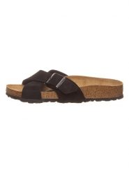 Birkenstock Skórzane klapki "Siena" w kolorze czarnym rozmiar: 39. Czarne klapki Birkenstock, bez wzorów, klasyczne, z otwartym noskiem, bez obcasa, bez zapięcia. Za 174.84 zł.