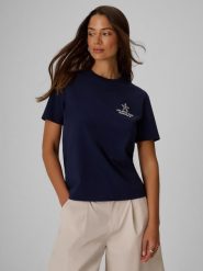 4F T-shirt relaxed z nadrukiem damski - granatowy XS. Niebieskie t-shirty sportowe 4f, xs, bez wzorów, z bawełny, bez ramiączek. Za 69.99 zł.