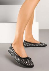Czarne Siateczkowe Balerinki Zdobione Cyrkoniami i Kokardką Revia. Czarne baleriny Renee, z aplikacjami, z jeansu, eleganckie, bez obcasa, bez zapięcia. Za 79.99 zł.