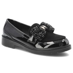 Czarne Mokasyny S.Barski Eleganckie Obuwie Damskie. Czarne mokasyny S.BARSKI, bez wzorów, z lakierowanej skóry. Za 143.99 zł.