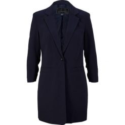 Długi żakiet z marszczonymi rękawami 3/4. Niebieskie marynarki i żakiety bonprix, bez wzorów, bez ramiączek. Za 169.99 zł.