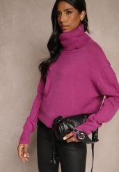 Fioletowy Casualowy Golf Oversize z Wiskozą i Modalem Emira. Fioletowe swetry Renee, m, bez wzorów, z wiskozy, bez ramiączek. W wyprzedaży za 71.99 zł.