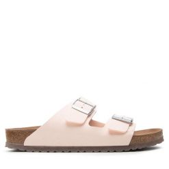Klapki Birkenstock. Czerwone klapki Birkenstock, bez wzorów, bez obcasa, bez zapięcia. Za 449.99 zł.