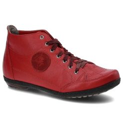 Czerwone Botki Maciejka Wygodne Buty Damskie. Czerwone buty treningowe Maciejka, bez wzorów, ze skóry, bez zapięcia. Za 189.00 zł.