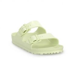 Klapki damskie Birkenstock Arizona Eva. Zielone klapki Birkenstock, bez wzorów, z materiału, bez obcasa, bez zapięcia. Za 367.00 zł.