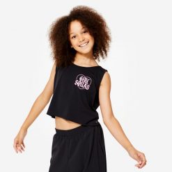 Top do tańca modern jazz dla dzieci Starever. Topy STAREVER, bez wzorów, z elastanu, sportowe, bez kołnierzyka, bez ramiączek. Za 44.99 zł.