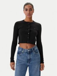 Tommy Jeans Kardigan DW0DW22023 Czarny Slim Fit. Czarne swetry Tommy Jeans, xs, bez wzorów, z jeansu, bez ramiączek. Za 369.99 zł.