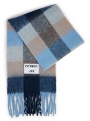 Verb To Do Damski tkany szalik Kobiety Sztuczne włókno niebieski|brązowy w kratkę, ONE SIZE. Brązowe szaliki i kominy Verb To Do, na zimę, z aplikacjami, z włókna. Za 249.95 zł.