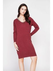 C& Jo Sukienka dzianinowa w kolorze bordowym rozmiar: 40. Czerwone sukienki C& Jo, na co dzień, bez wzorów, z dzianiny, klasyczne, bez kołnierzyka, bez ramiączek, midi, proste. Za 121.99 zł.