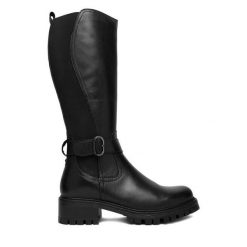 Kozaki Lasocki. Czarne kozaki Lasocki, bez wzorów, bez obcasa, na słupku, bez zapięcia. Za 429.99 zł.