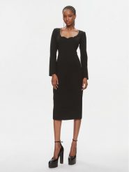 Nissa Sukienka koktajlowa RS14259 Czarny Slim Fit. Czarne sukienki Nissa, bez wzorów, z syntetyku, wizytowe, bez kołnierzyka, bez ramiączek. Za 929.99 zł.