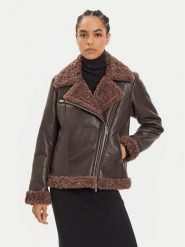 Bomboogie Kurtka skórzana JWMETZPSBB4 Brązowy Regular Fit. Brązowe kurtki Bomboogie, bez wzorów, ze skóry, bez kaptura. Za 2,099.00 zł.