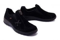 RIEKER L7171-00 black, półbuty/mokasyny damskie. Czarne mokasyny Rieker, bez wzorów. Za 338.11 zł.