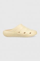 Adidas klapki kolor beżowy. Brązowe klapki adidas, bez wzorów, z materiału, bez obcasa, bez zapięcia. Za 229.99 zł.