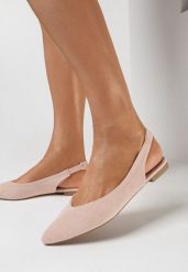 Różowe Pudrowe Sandały Slingback z Noskiem w Szpic Arrilla. Czerwone sandały Born2be, bez wzorów, eleganckie, bez obcasa, na płaskiej podeszwie, bez zapięcia. Za 54.99 zł.