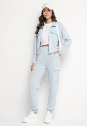Jasnoniebieski Komplet Dresowy Cargo Bluza i Spodnie z Kieszeniami Kormilla. Niebieskie bluzy Born2be, m, bez wzorów, z dresówki, bez kaptura. W wyprzedaży za 76.49 zł.