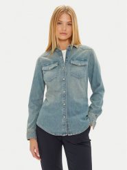 Tommy Hilfiger Koszula jeansowa WW0WW42875 Niebieski Slim Fit. Niebieskie koszule Tommy Hilfiger, bez wzorów, z bawełny, bez kołnierzyka, bez ramiączek. Za 359.99 zł.