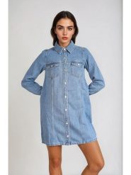 Monki Sukienka dżinsowa w kolorze błękitnym rozmiar: 34. Niebieskie sukienki Monki, na co dzień, bez wzorów, z bawełny, bez kołnierzyka, bez ramiączek, mini, proste. Za 61.60 zł.