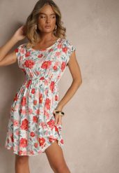 Czerwona Rozkloszowana Sukienka z Bawełną w Kwiaty Talisenia. Czerwone sukienki Renee, na spotkanie biznesowe, l, bez wzorów, z bawełny, eleganckie, bez kołnierzyka, bez ramiączek, midi, rozkloszowane. W wyprzedaży za 55.99 zł.