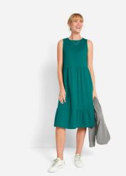 Sukienka z dżerseju z czystej bawełny. Niebieskie sukienki bonprix, bez wzorów, z bawełny, eleganckie, bez kołnierzyka, bez ramiączek. Za 59.99 zł.