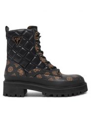 Guess Botki Badae2 FLFBD2 FAL10 Czarny. Czarne botki Guess, z aplikacjami, ze skóry, bez obcasa, na płaskiej podeszwie, bez zapięcia. Za 339.99 zł.