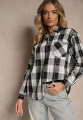 Czarno-Biała Bawełniana Koszula w Kratę z Pojedynczą Kieszonką Annisen. Czarne koszule Renee, l, bez wzorów, z bawełny, eleganckie, bez kołnierzyka, bez ramiączek. W wyprzedaży za 47.99 zł.
