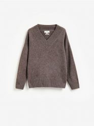 Wełniany sweter oversize - brązowy. Brązowe swetry Reserved, l, bez wzorów, z wełny, bez ramiączek. Za 259.99 zł.