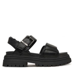 Sandały Buffalo. Czarne sandały Buffalo, bez wzorów, bez obcasa, na płaskiej podeszwie, bez zapięcia. Za 349.99 zł.