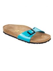 Birkenstock Klapki "Madrid" w kolorze niebieskim rozmiar: 50. Niebieskie klapki Birkenstock, bez wzorów, klasyczne, z otwartym noskiem, bez obcasa, bez zapięcia. Za 73.95 zł.