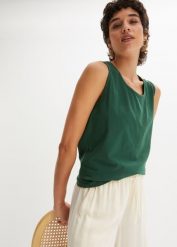 Długi top (2 szt.). Zielone topy bonprix, bez wzorów, z bawełny, bez kołnierzyka, bez ramiączek. Za 72.99 zł.