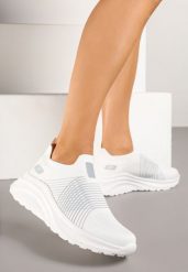 Biało-Szare Buty Sportowe Sneakersy na Tłoczonej Platformie z Elastyczną Cholewką Velmio. Białe buty sportowe lifestyle Renee, bez wzorów, z jeansu, eleganckie, bez zapięcia. W wyprzedaży za 67.99 zł.