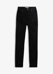 Super elastyczne dżinsy ciążowe 2 w 1 na okres ciąży i po nim, slim. Czarne jeansy bonprix, bez wzorów, z jeansu, z obniżonym stanem. Za 149.99 zł.