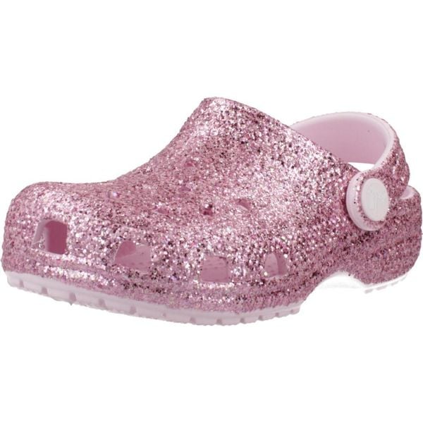 Sandały CROCS CLASSIC CHUNKY GLITT Rose. Czerwone sandały Crocs, bez wzorów, z gumy, bez obcasa, bez zapięcia. Za 199.99 zł.
