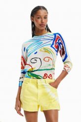 Desigual sweter damski kolor biały. Białe swetry Desigual, l, bez wzorów, bez ramiączek. Za 379.99 zł.