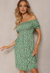 Zielona Sukienka Typu Hiszpanka z Wiskozy z Gumkami w Talii Wiariana. Zielone sukienki Renee, na spacer, m, bez wzorów, z wiskozy, eleganckie, bez kołnierzyka, bez ramiączek, mini, kopertowe. W wyprzedaży za 41.99 zł.