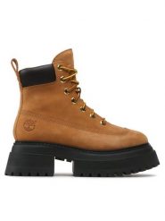 Timberland Botki Sky 6In LaceUp TB0A2KMU2311 Brązowy. Brązowe botki Timberland, bez wzorów, z nubiku, bez obcasa, na płaskiej podeszwie, bez zapięcia. Za 449.99 zł.