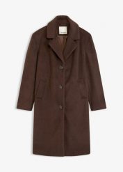 Krótki płaszcz z materiału w optyce wełny. Brązowe płaszcze bonprix, bez wzorów, z wełny, eleganckie, bez kaptura. Za 309.99 zł.