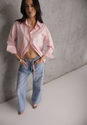 Niebieskie Jeansy Szerokie z Bawełną High Waist Ozdobione Wiązanym Sznurkiem Neviolla. Niebieskie jeansy Renee, l, bez wzorów, z bawełny, z podwyższonym stanem. Za 119.99 zł.