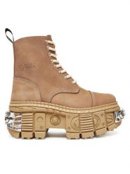 NEW ROCK Botki M-WALL083C-C18 Brązowy. Brązowe botki NEW ROCK, bez wzorów, ze skóry, rockowe, bez obcasa, na koturnie, bez zapięcia. Za 1,699.00 zł.