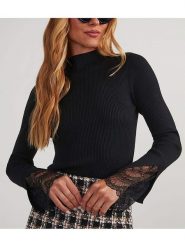 Milan Kiss Sweter w kolorze czarnym rozmiar: M. Czarne swetry Milan Kiss, m, bez wzorów, z koronki, bez ramiączek. Za 119.45 zł.