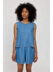 MAZINE Top "Denim" w kolorze niebieskim rozmiar: S. Niebieskie topy MAZINE, s, bez wzorów, z denimu, bez kołnierzyka, bez ramiączek. Za 122.96 zł.